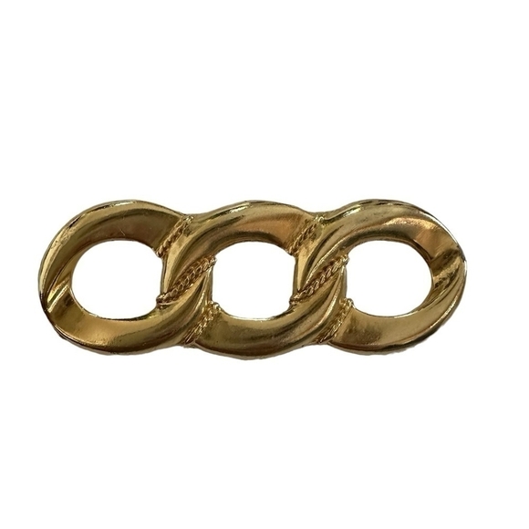 Vintage Brooch Gold Tone Cuban Chain Link Pin Brooch Women’s Costume Jewelry - Picture 2 of 3